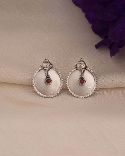 Shubh Silver Stud With Red Stone Earrings by Moha