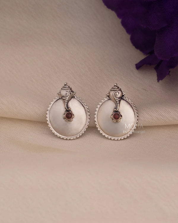 Shubh Silver Stud With Red Stone Earrings by Moha