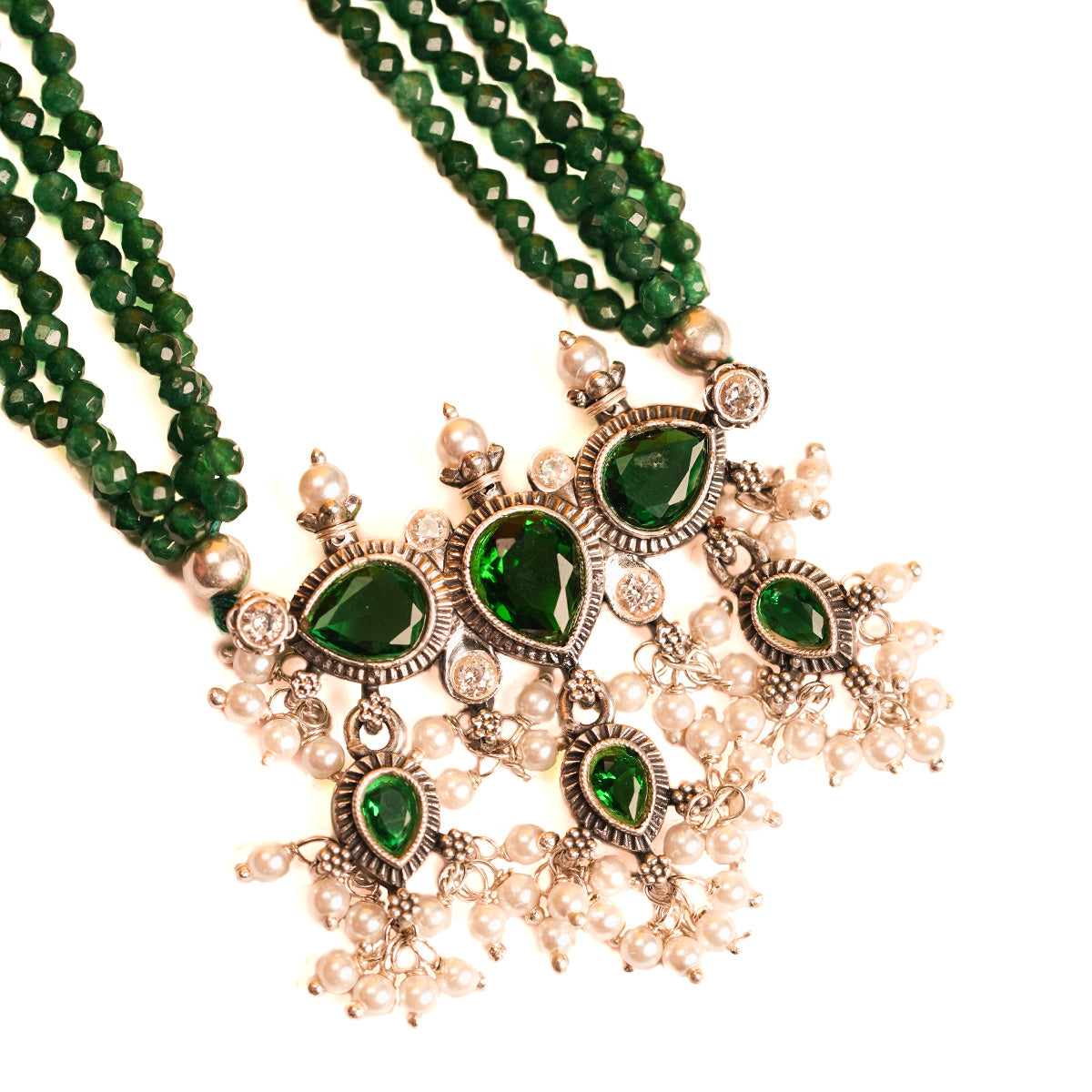 Maharashtrian Tanmani Silver Necklace (Green-Green) by Moha