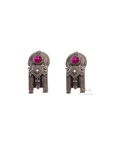 Thoppa Taali Silver Stud With Pink Rubellite stone Earrings by MOHA