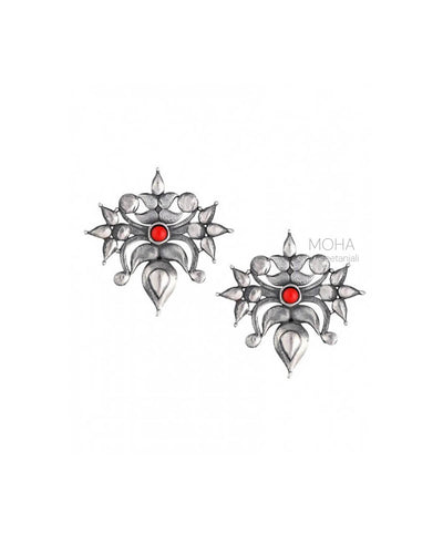 Toranful Rathika Silver Ear Studs - Coral
