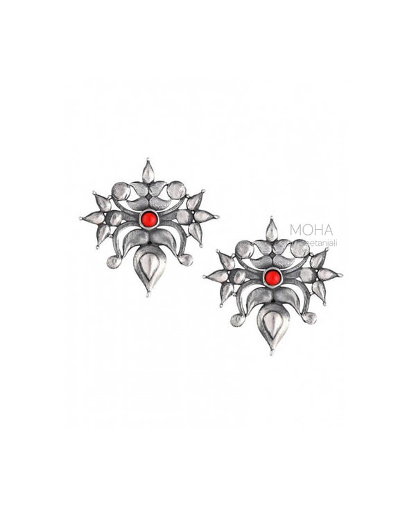 Toranful Rathika Silver Ear Studs - Coral