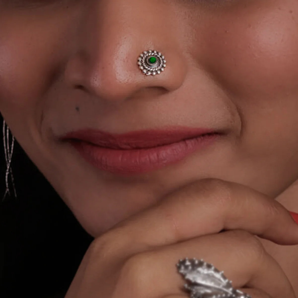 Whorl Silver Pierced Green Nosepin by MOHA