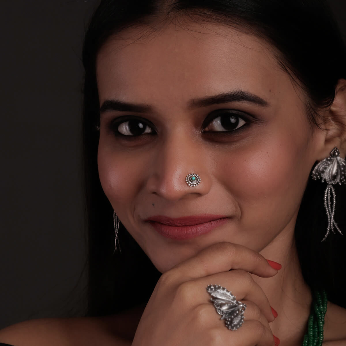 whorl silver pierced turquoise nosepin by moha