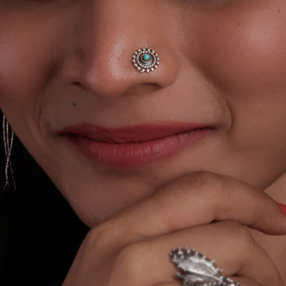 whorl silver pierced turquoise nosepin by moha