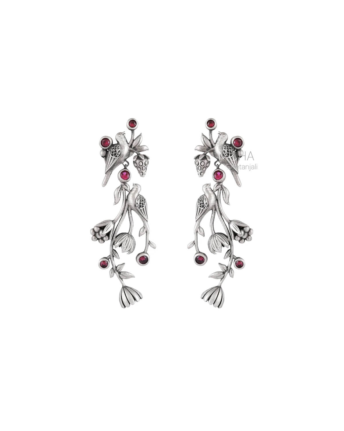 William Morris - Strawberry Thief Dangling Partners Silver Earrings by Moha