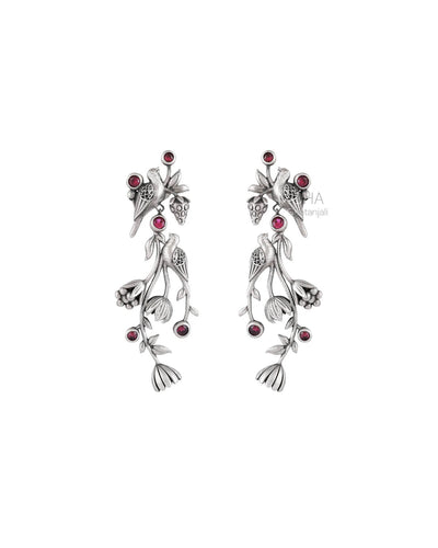 William Morris - Strawberry Thief Dangling Partners Silver Earrings by Moha