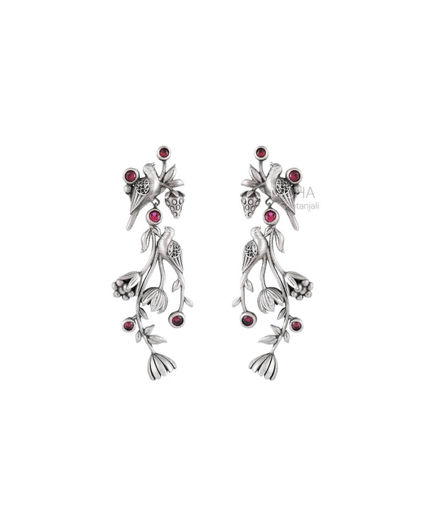 William Morris - Strawberry Thief Dangling Partners Silver Earrings by Moha