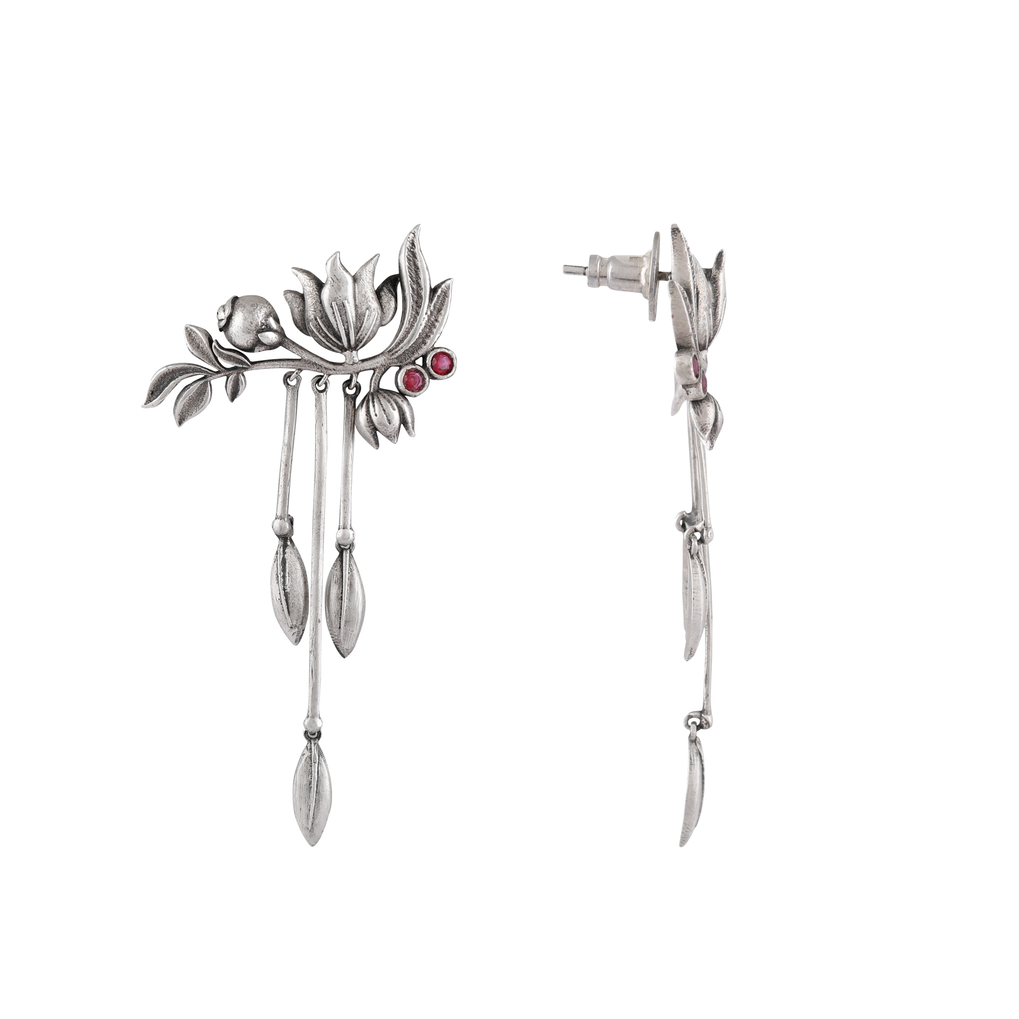 William Morris - 3 Stems Lilly Silver Earrings by Moha