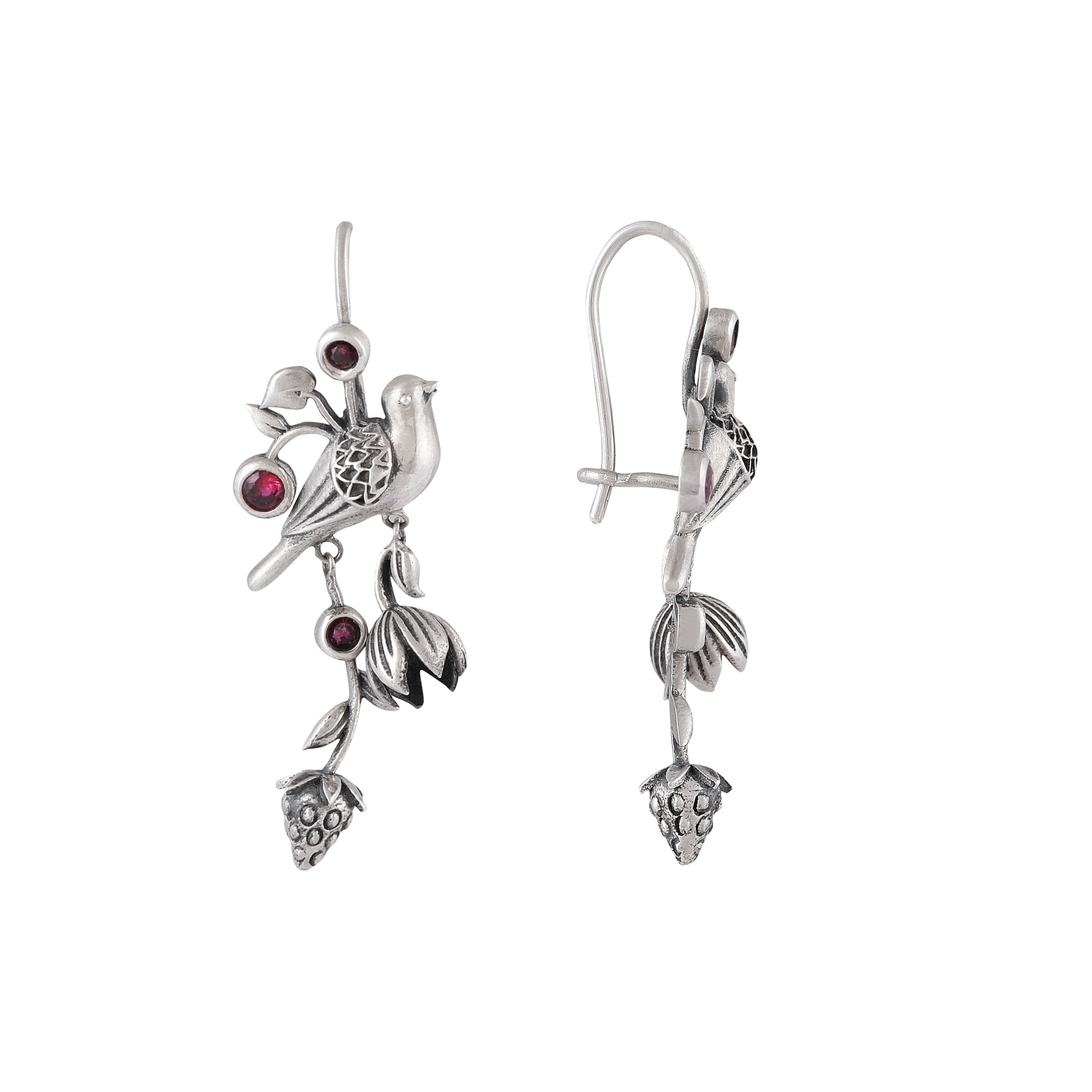William Morris - Strawberry Thief Silver Earrings by Moha
