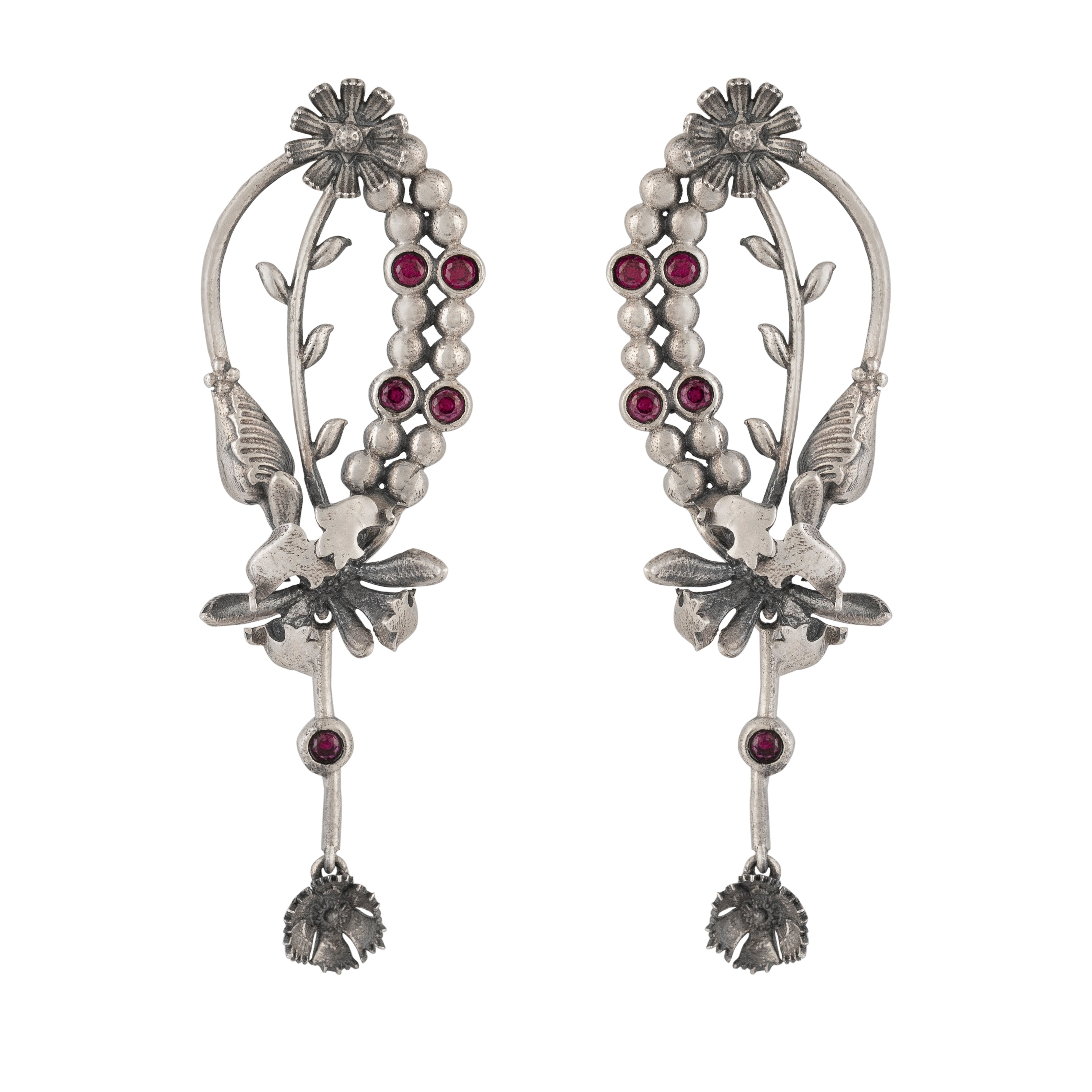William Morris - Compton Buds Silver Dangling Earrings by Moha