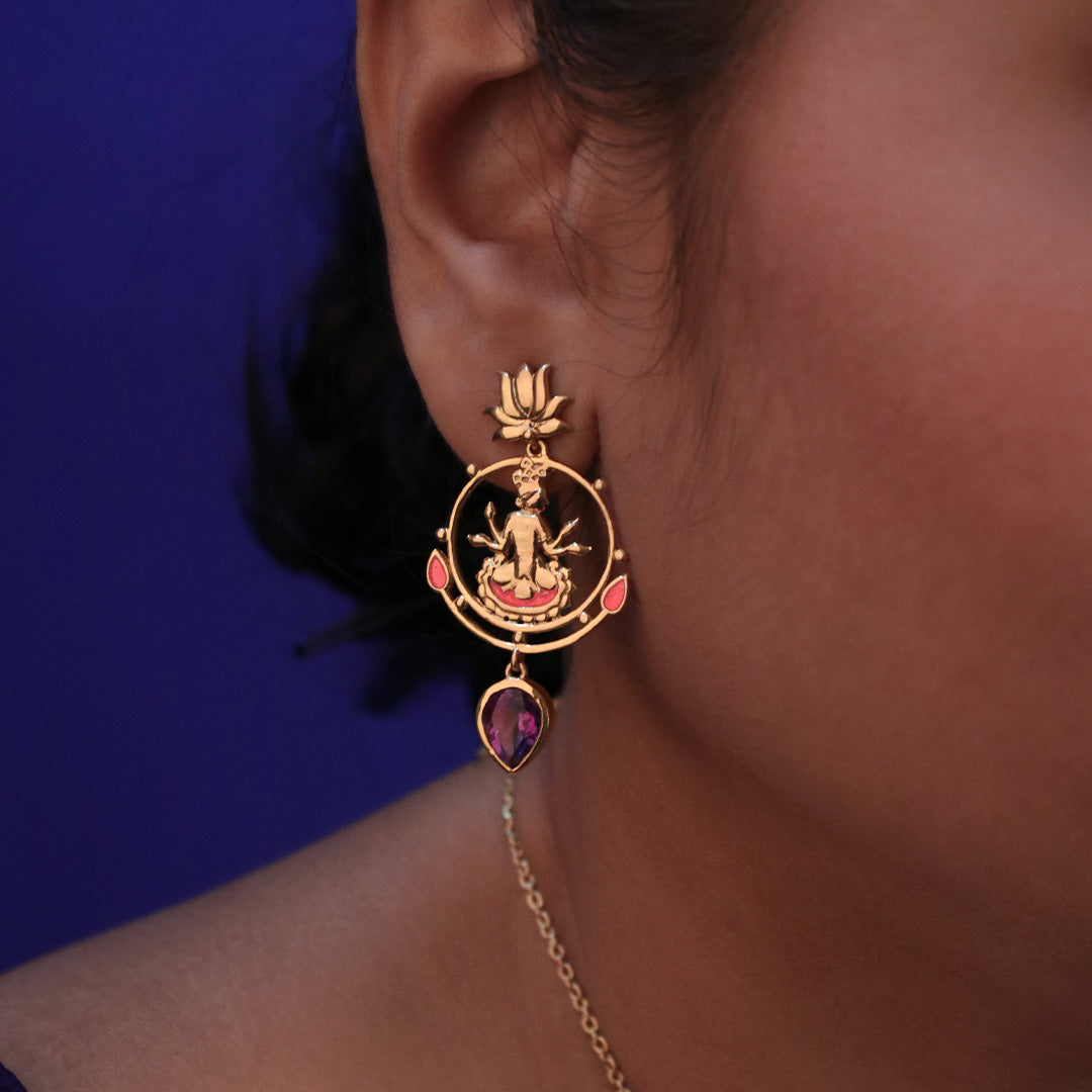Radhe Shyam Amethyst Drop Silver Earrings By Moha