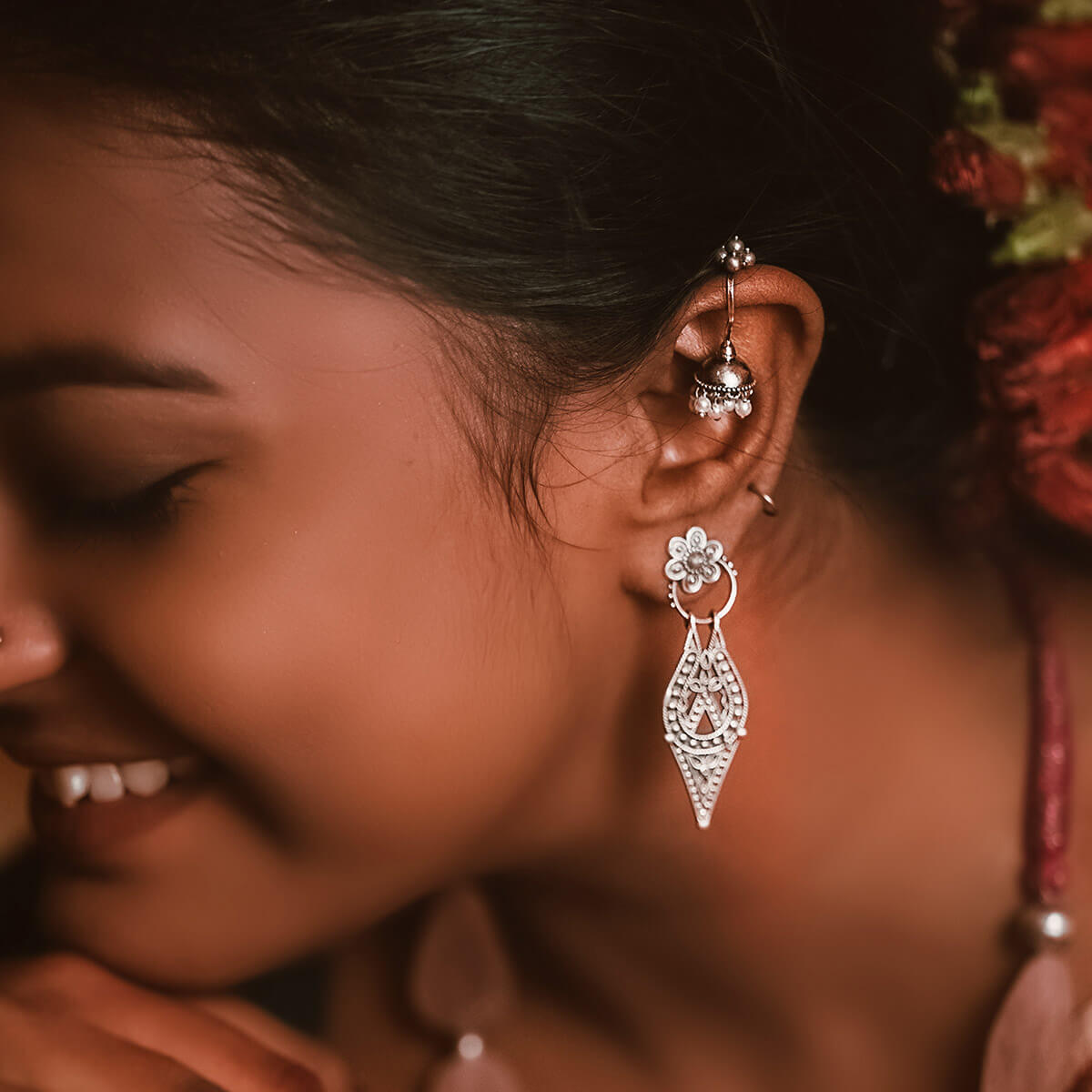 Silver Earrings mini Floral Bar Stud Earrings Sterling Silver Stud Earring  Handmade Sterling silver studs