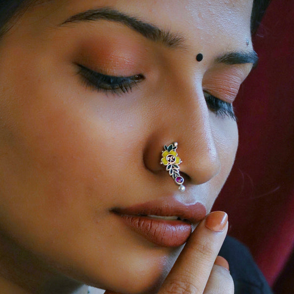 Floral Silver Nath (Pierced, Right) by MOHA