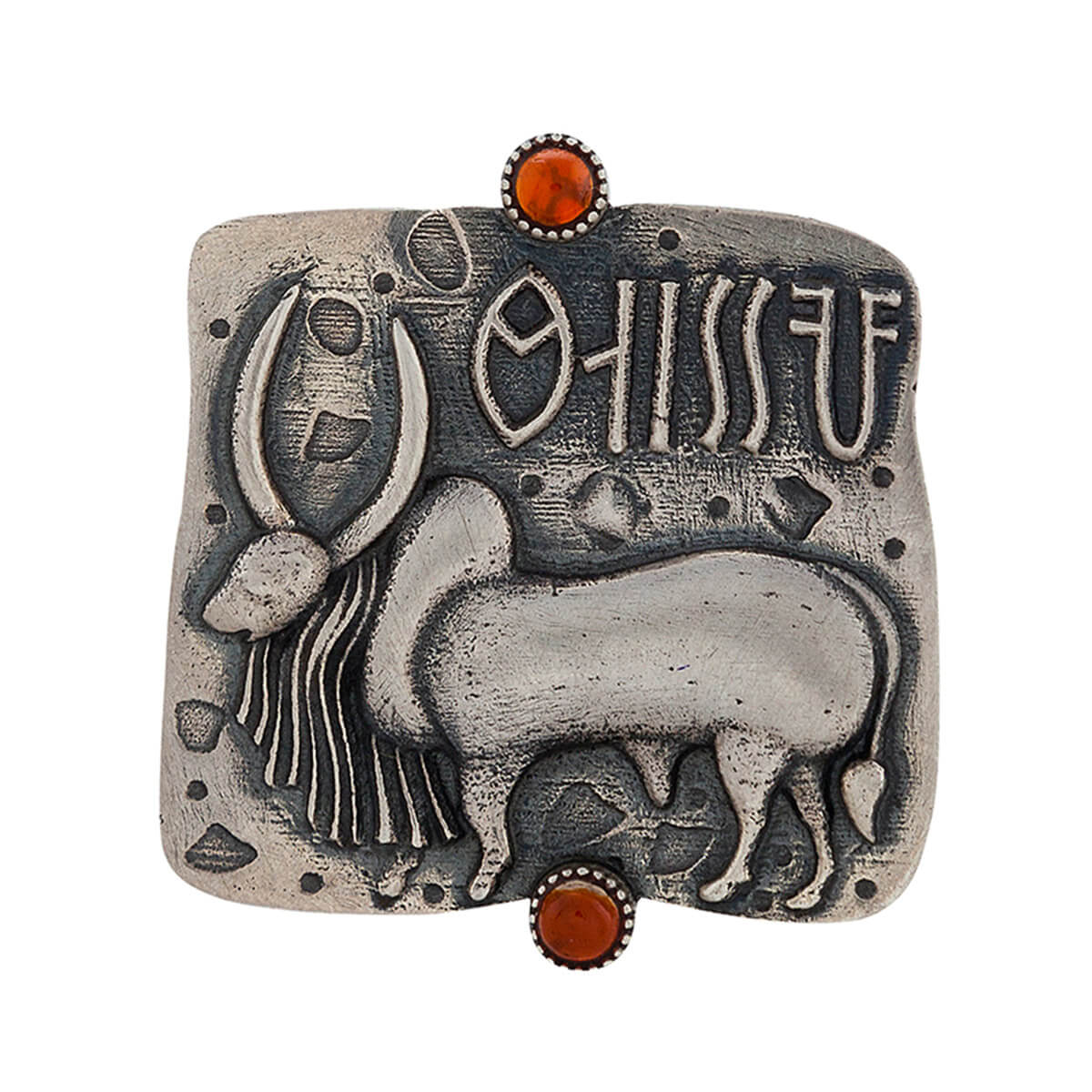 Harappa Vrishubh Bull Seal Silver Finger Ring Carnelian