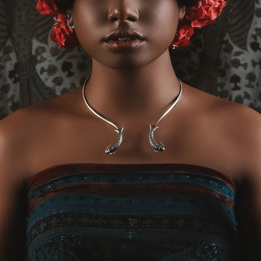 harappa mermaid silver necklace hasli by moha