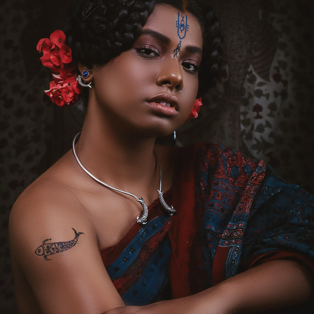 harappa mermaid silver necklace hasli by moha