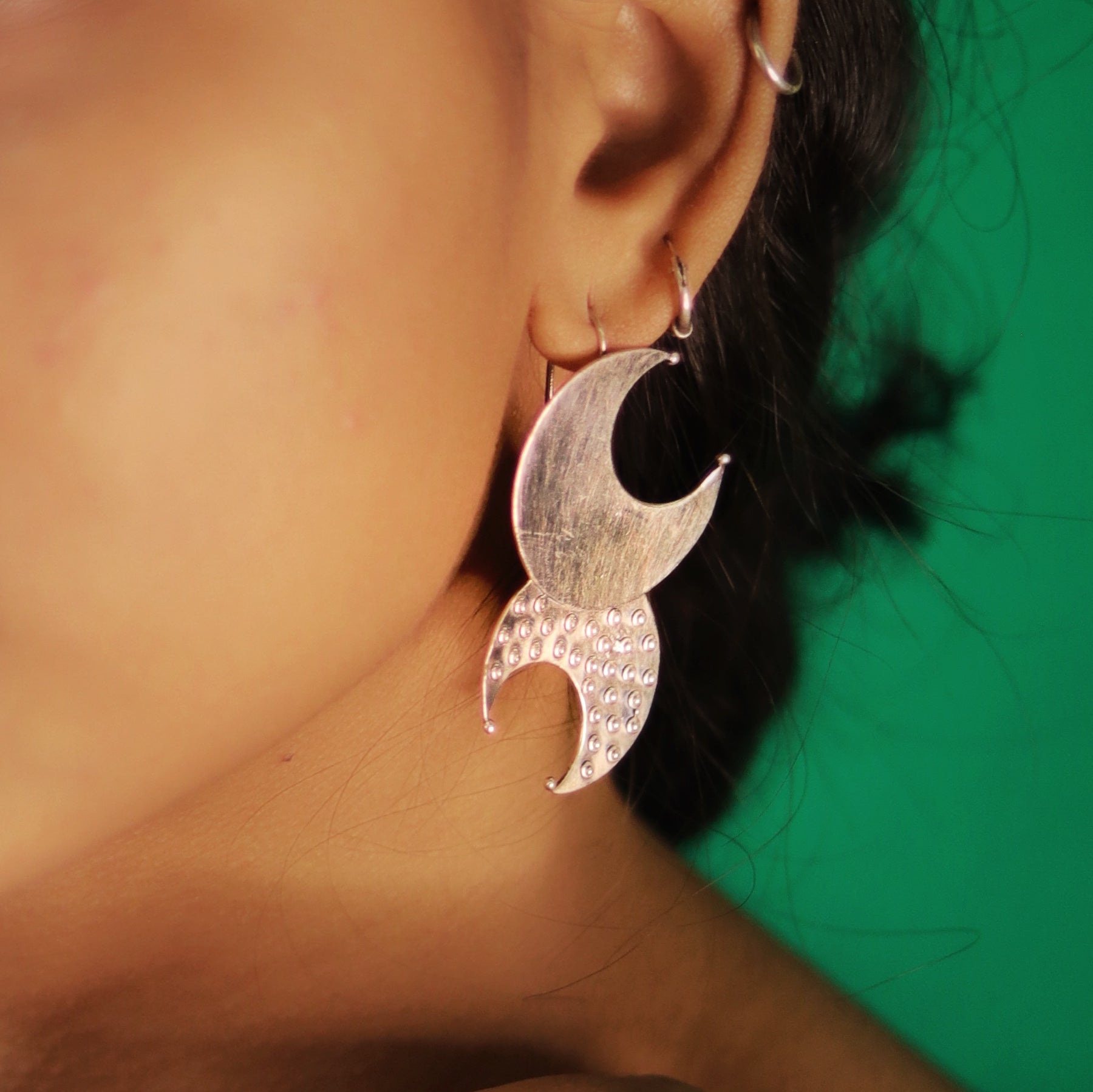 Moon Dangle Silver Earrings