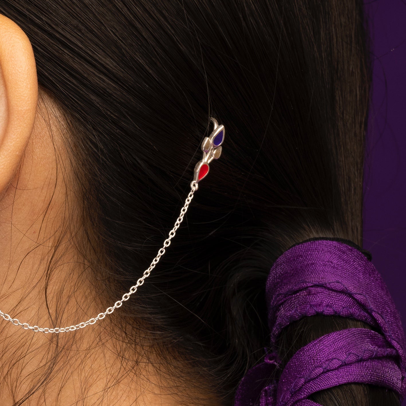 Pakhi Silver Earrings With Ear Chain By Moha