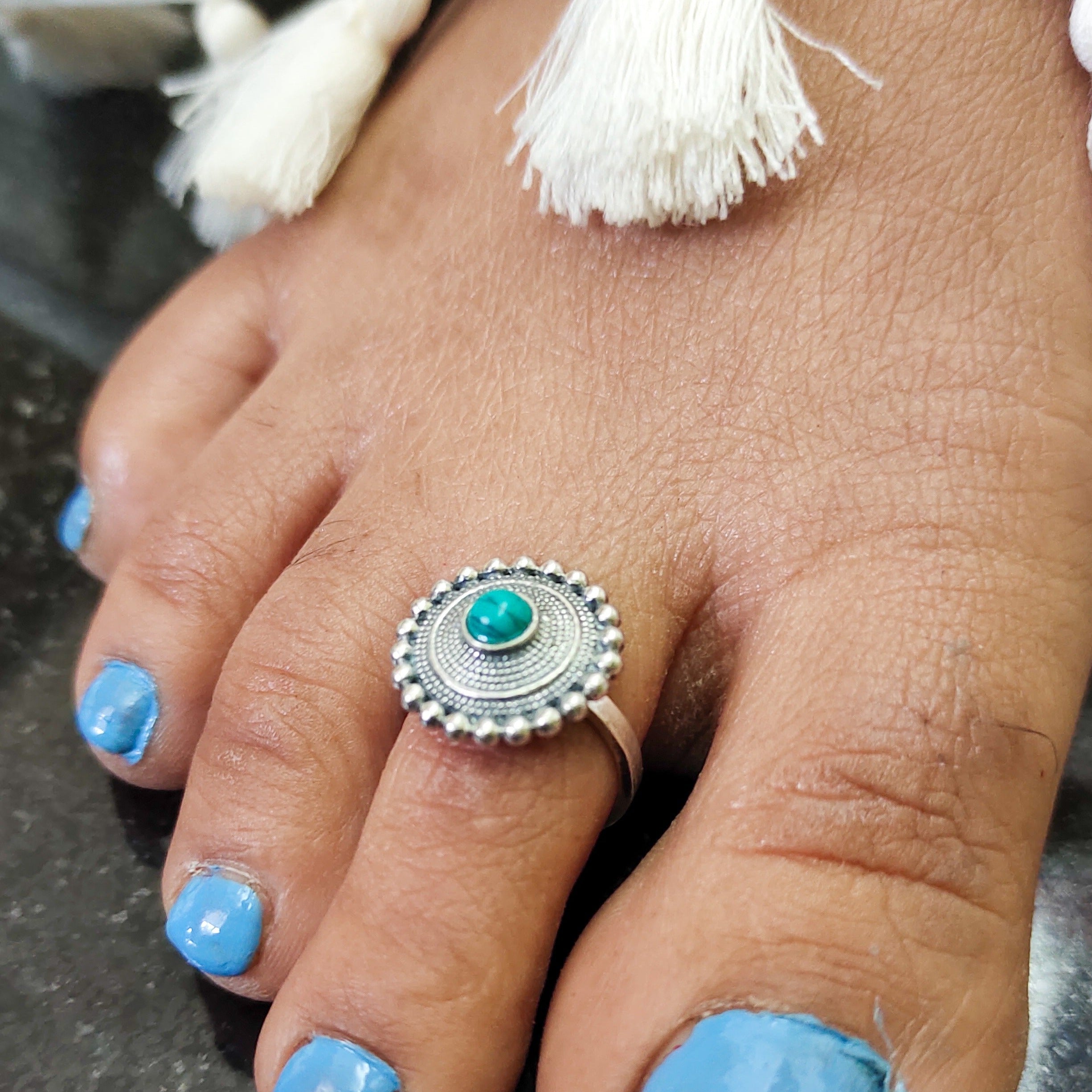 Abha Silver Toe Ring -Turquoise