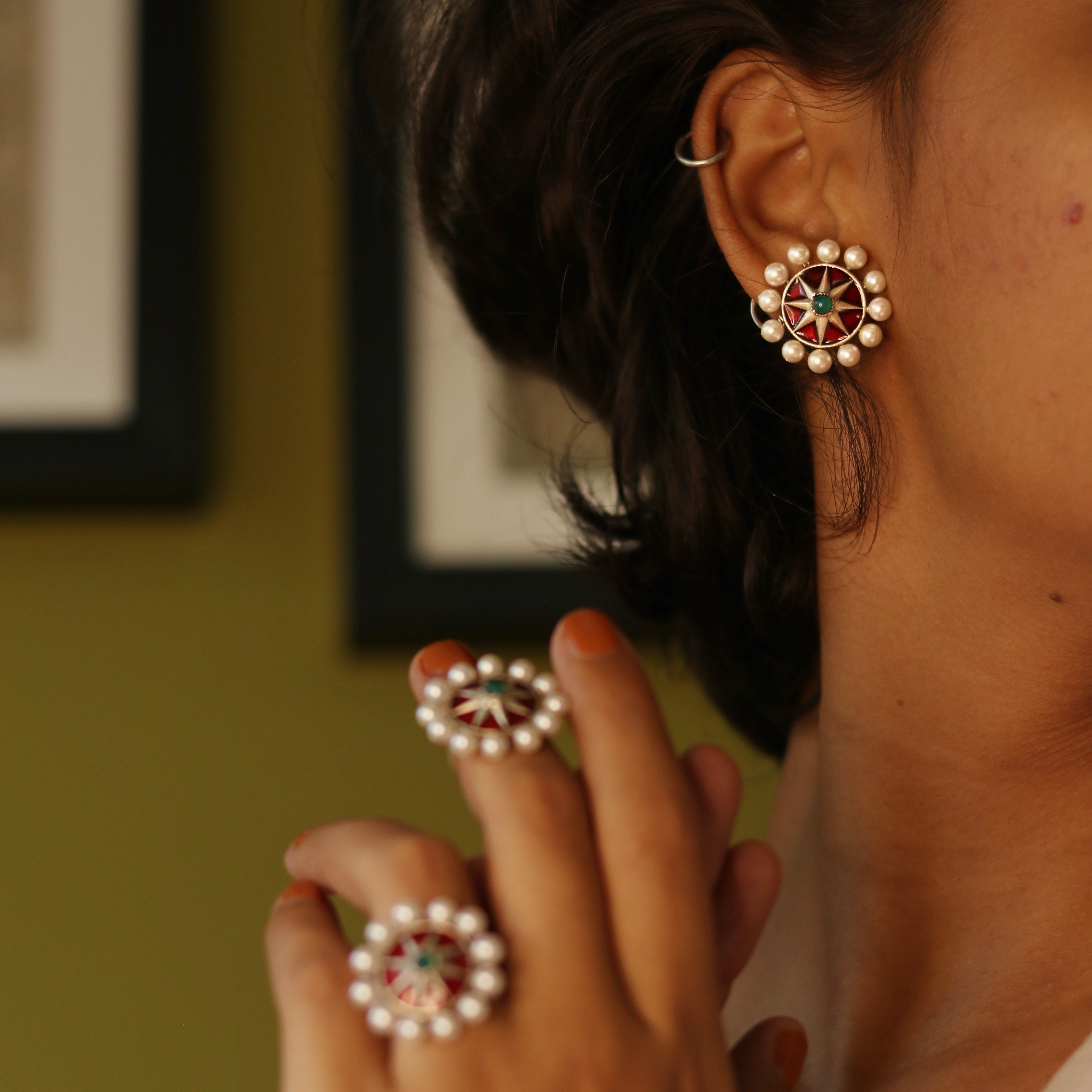 Moti Chakra Silver Earring Tops By Moha