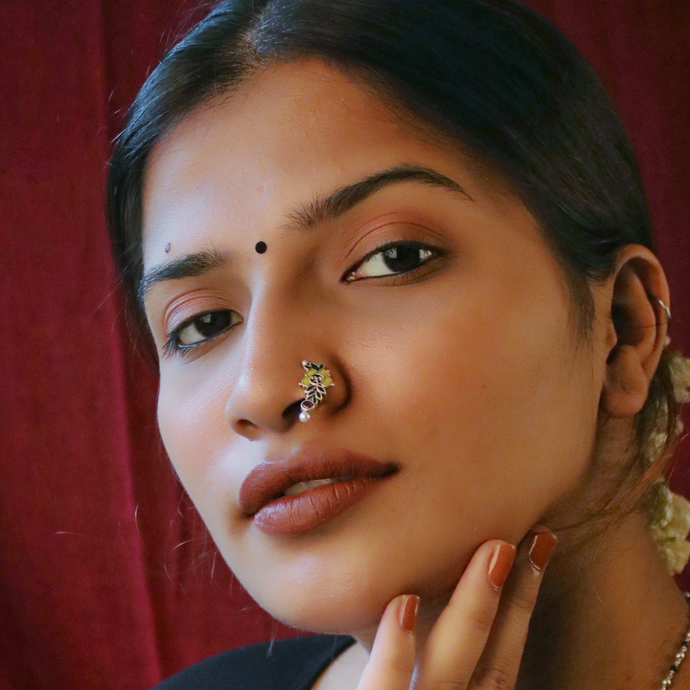 Floral Silver Nath/ Nose Ring By Moha- Clip On