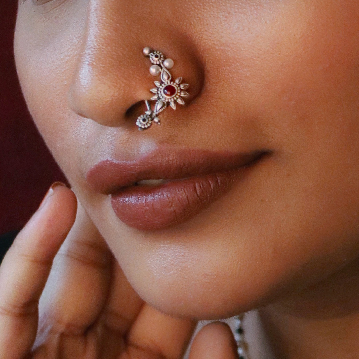 Gul Silver Nath/Nose ring By Moha - Clip on Left