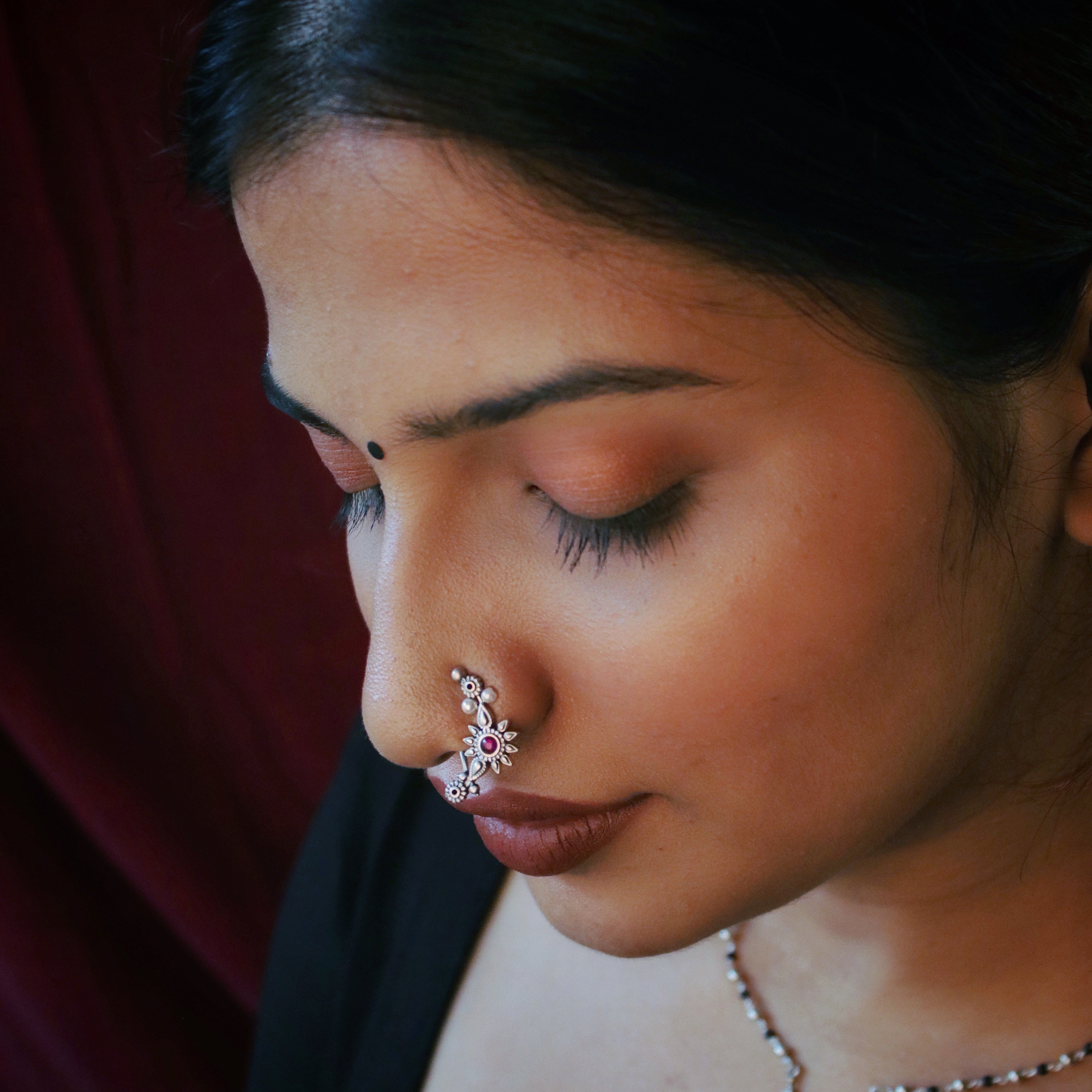 Gul Silver Nath/Nose ring By Moha - Clip on Left