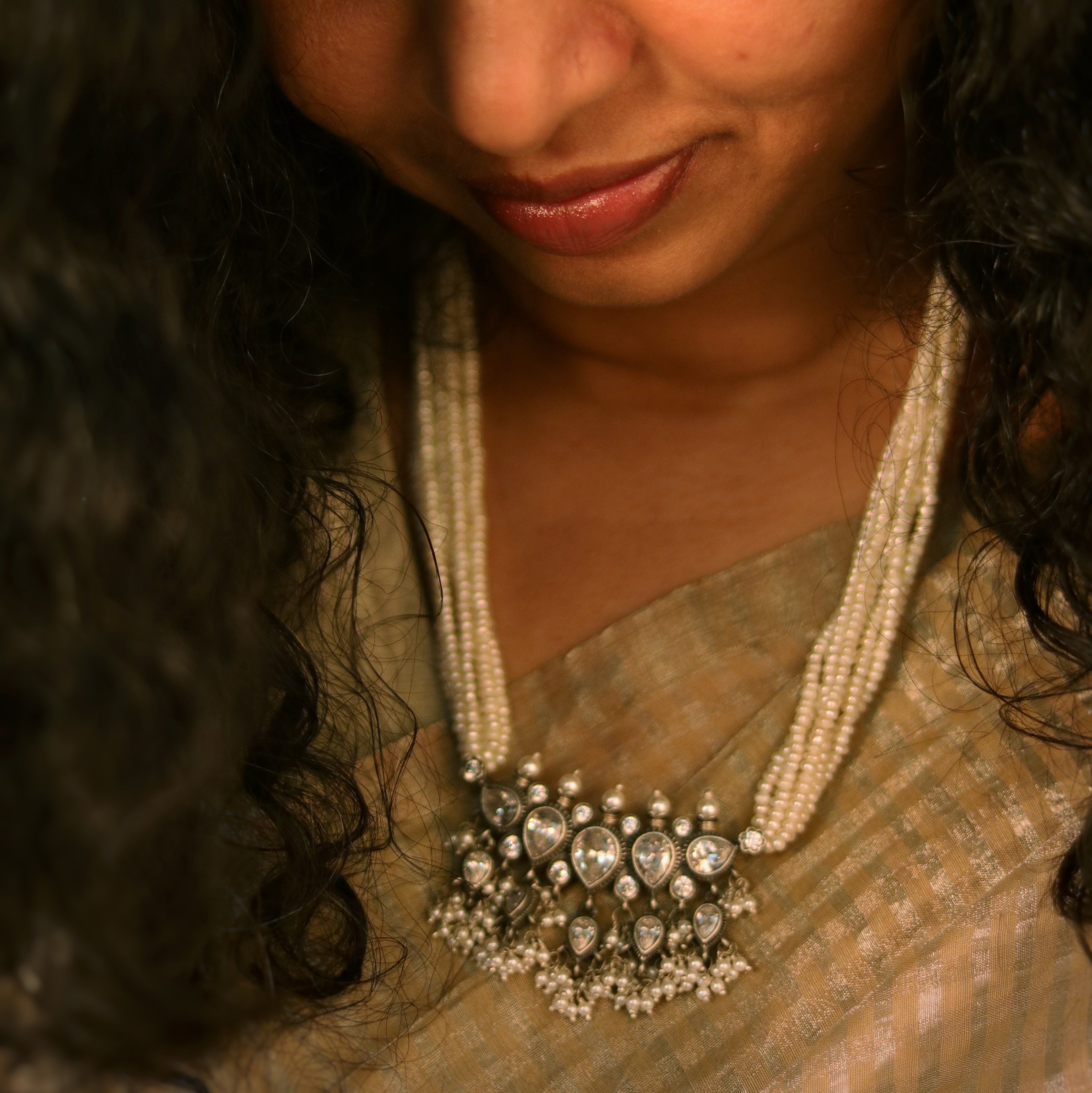Maharashtrian Silver Tanmani Necklace By Moha (White)