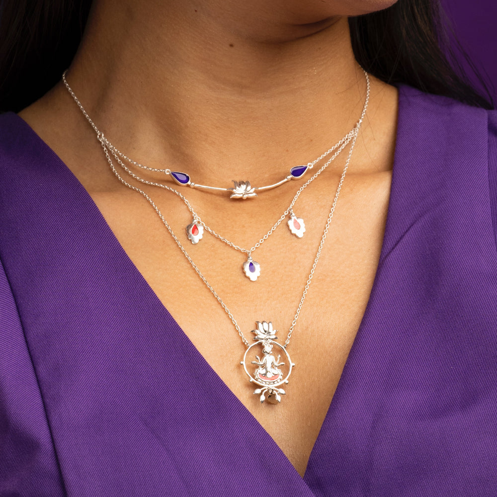 krishna 3 layer silver necklace by moha
