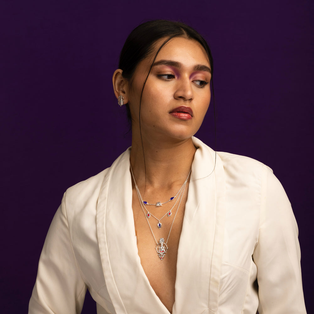 krishna 3 layer silver necklace by moha