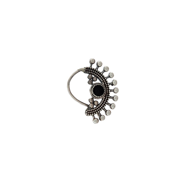 Lakshmi Silver Nath/ Nose Ring - Black, Pierced Left