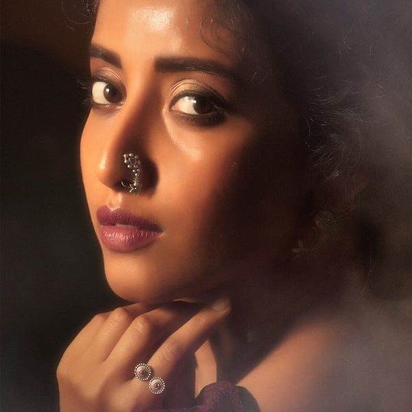 Maharashtrian Silver Nath Black (Clip On, Left) by MOHA