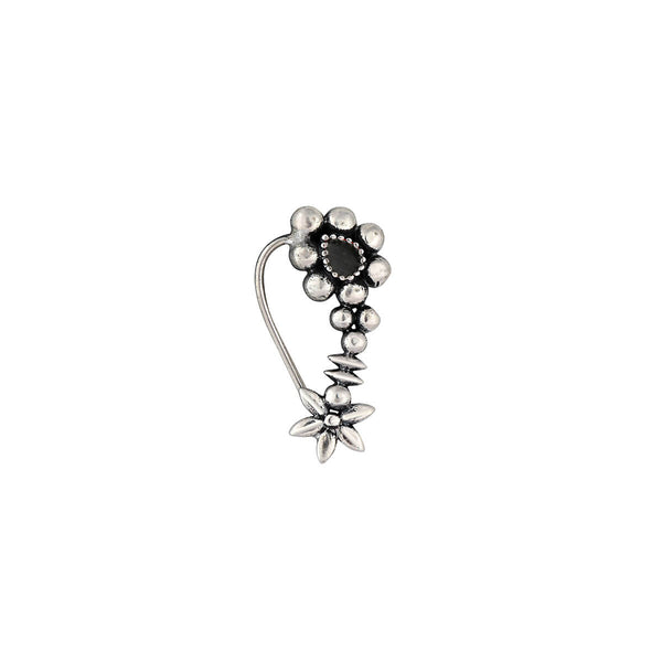 Maharashtrian Silver Nath/Nose Ring - Black, Pierced Left