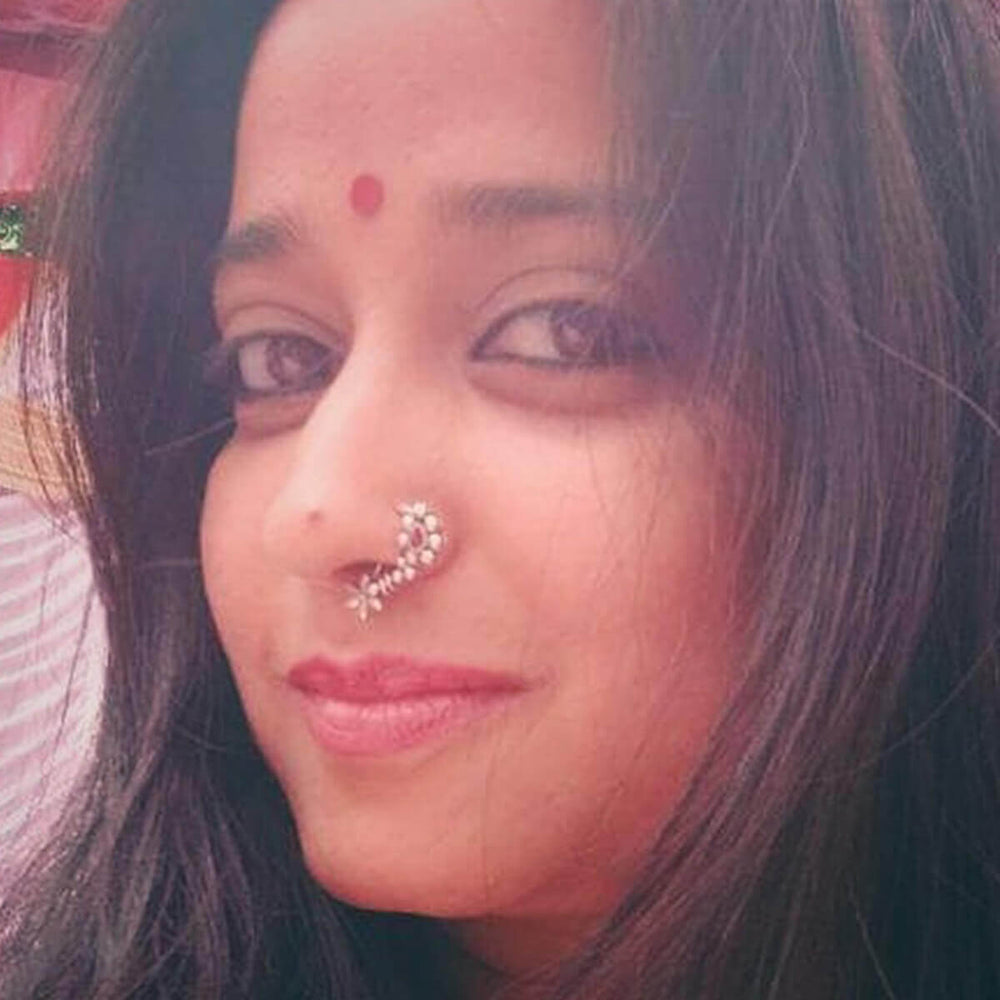maharashtrian silver nath red pierced left by moha