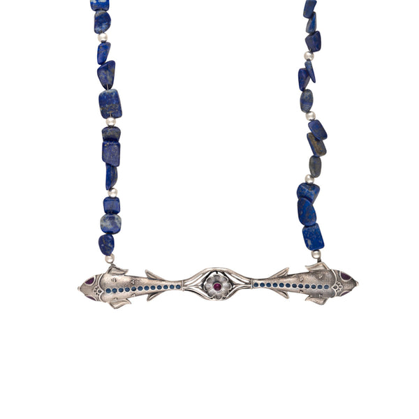 Meenak Pendant Necklace Lapiz Lazuli