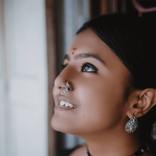 Peshwa Silver Nath Red (Pierced, Left) by MOHA