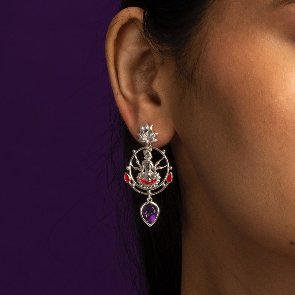 radhe shyam amethyst drop silver earrings by moha