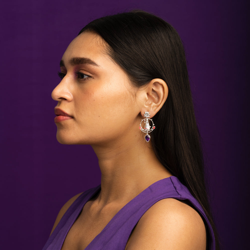 radhe shyam amethyst drop silver earrings by moha