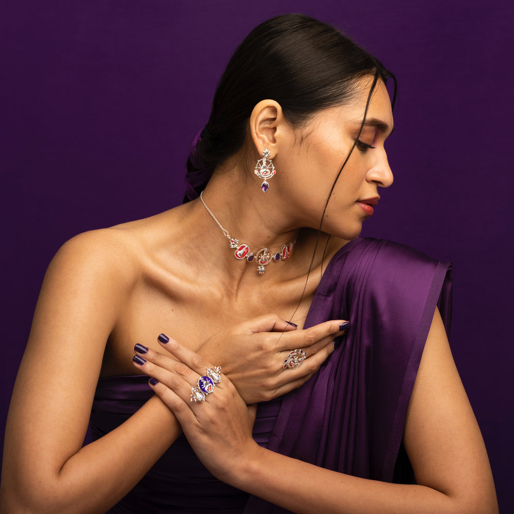 radhe shyam amethyst drop silver earrings by moha