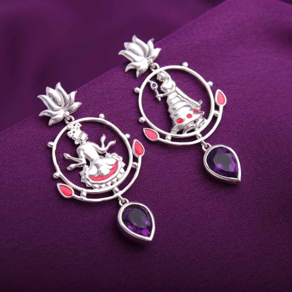radhe shyam amethyst drop silver earrings by moha