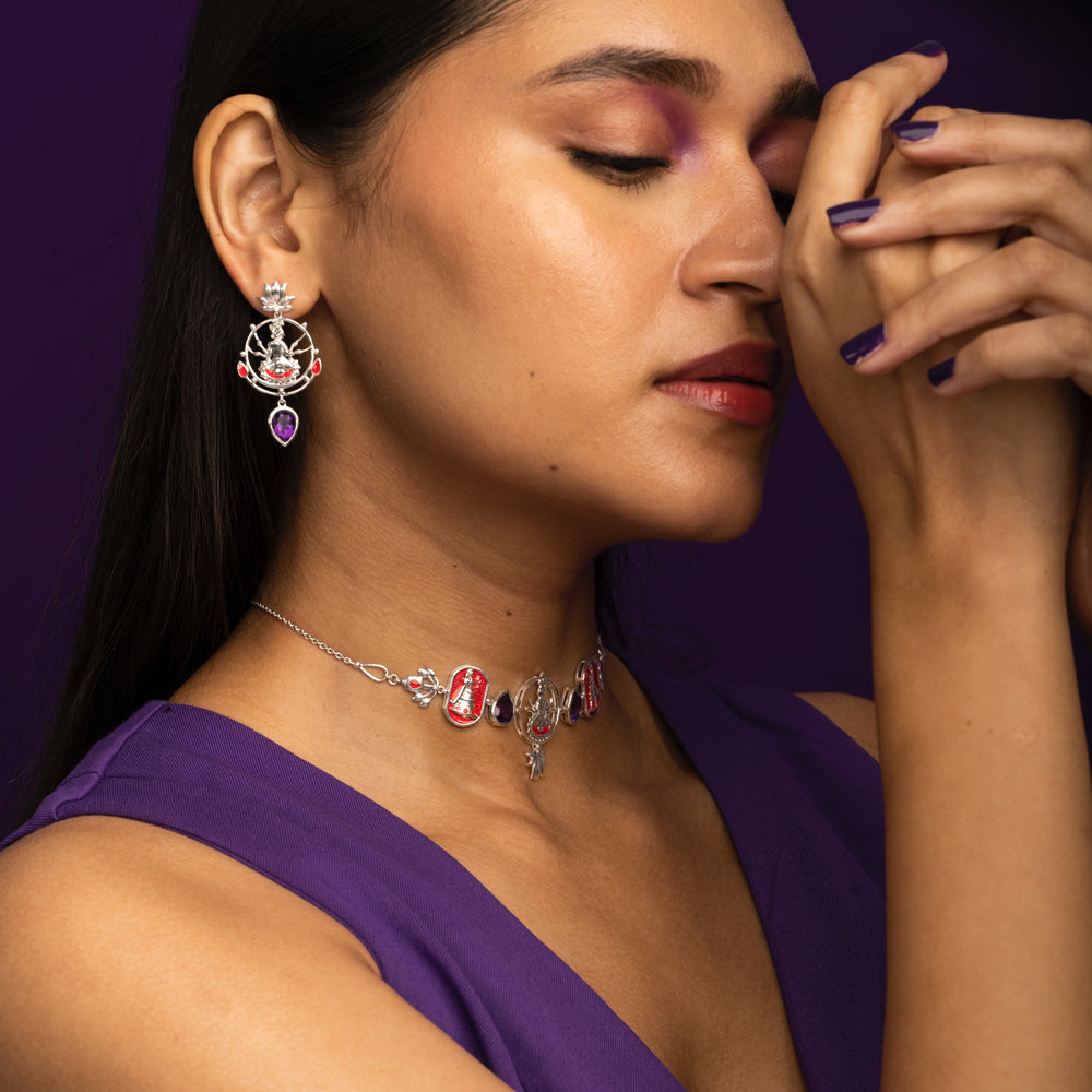 radhe shyam amethyst drop silver earrings by moha