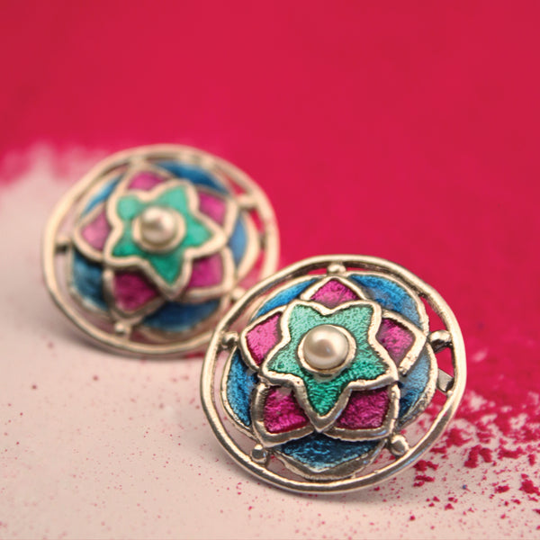 Rangeen Silver Stud Earrings By Moha
