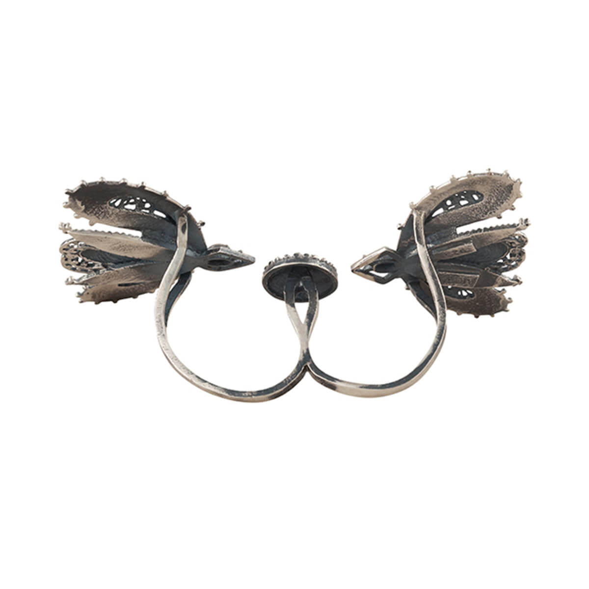 Titli Double Finger Silver Ring