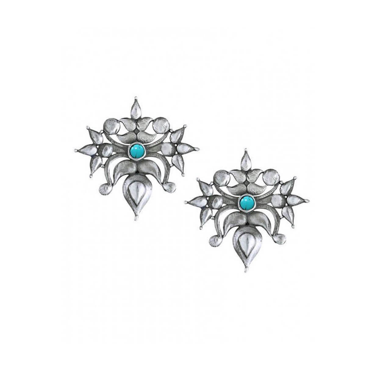 Toranful - Rathika Silver Ear Studs - Turquoise
