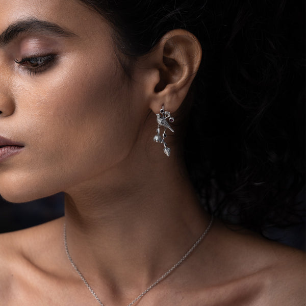 William Morris - Strawberry Thief Silver Earrings by Moha