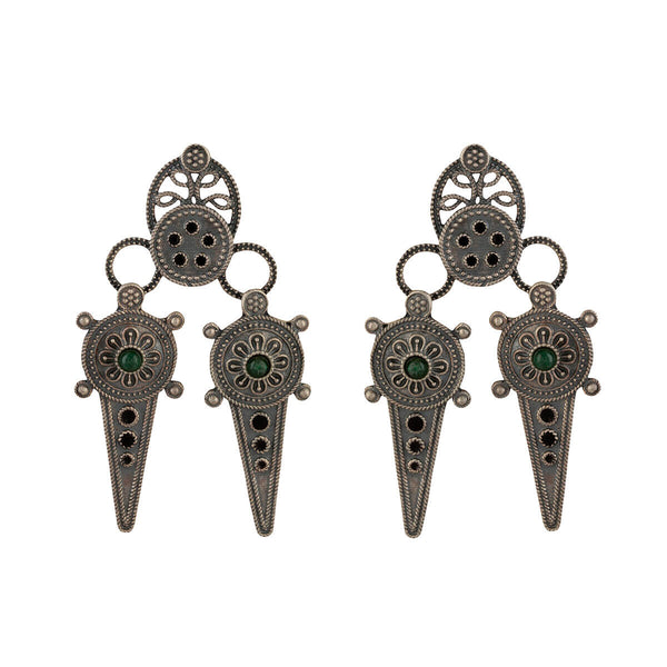 Ahir Silver Earrings With Black Meenakari