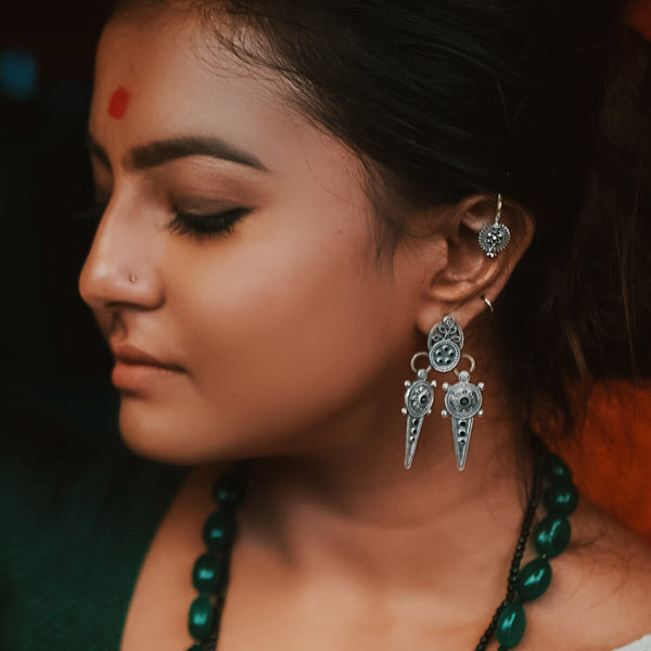 Ahir Silver Earrings With Black Meenakari by MOHA
