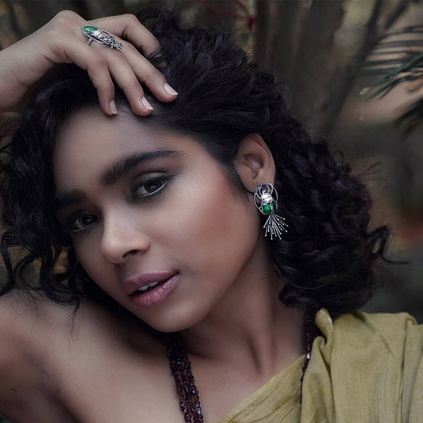 Bhramara Silver Stud Earrings - With Tail by MOHA