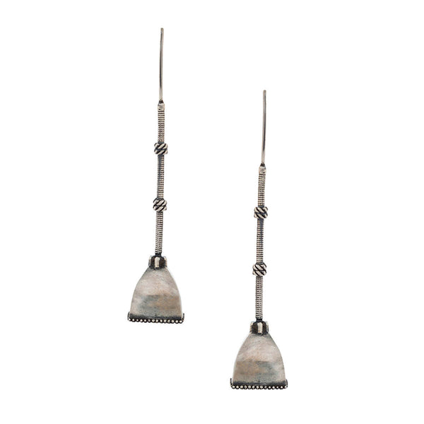 Dangling Geranium Dome Silver Earrings